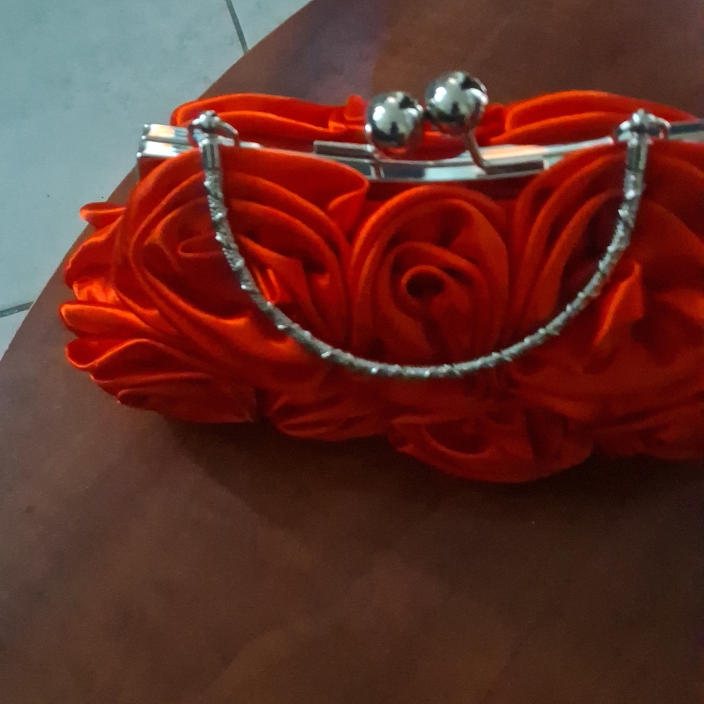 Vibrant Red Floral Clutch